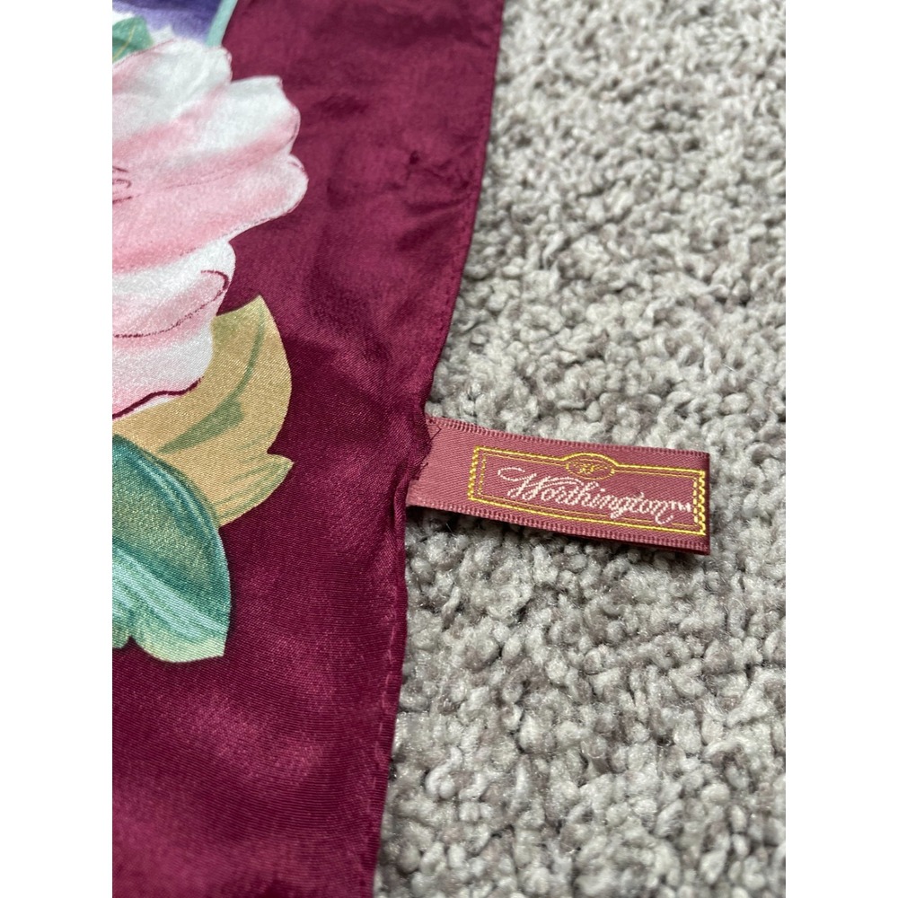 Worthington Scarf Womens 100% Silk Floral Purple Maroon Square Sheer Fairy Core - Picture 2 of 8